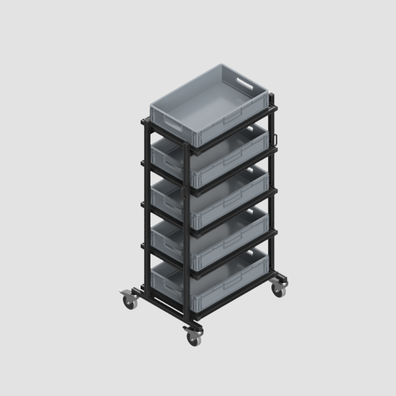 Carrello Nero con Cassette Eurobox 60×40×12 – Pronto all’Uso
