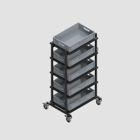 Carrello Nero con Cassette Eurobox 60×40×12 – Pronto all’Uso