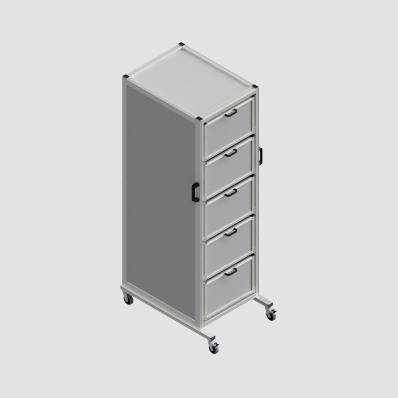 Carrello con Cinque Cassetti ad Estrazione Totale 695x525x1742h Chiuso Totale