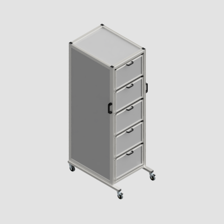 Carrello con Cinque Cassetti ad Estrazione Totale 695x525x1742h Chiuso Totale