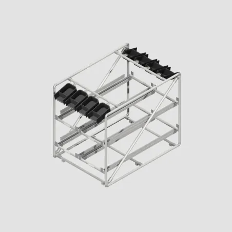 Scaffalatura con cassette e rulliere